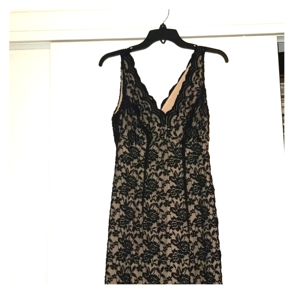 Black lace evening gown